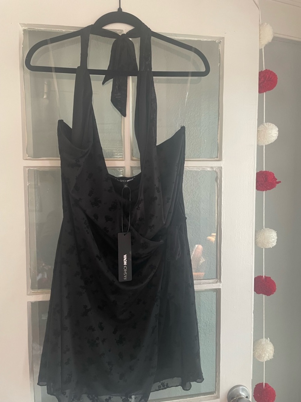 Fashion Nova Black Floral Sheer Draped Dress - Picture 4 of 4